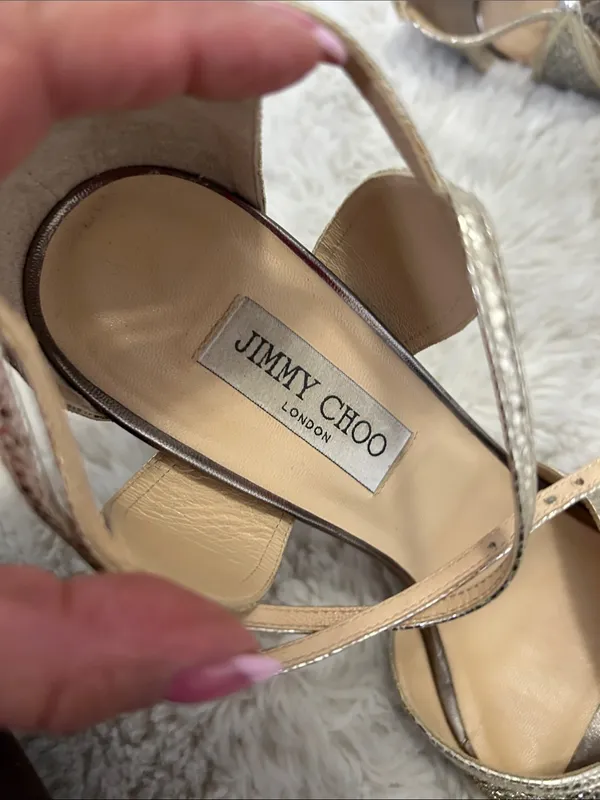 Jimmy Choo Glitter High Heel Sandals Champagne - Image 10