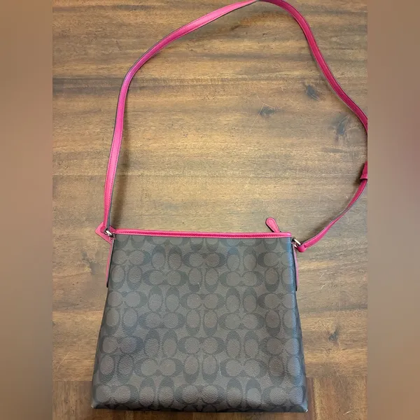 Coach File Crossbody Purse Signature Canvas Pink Gold Brown - Image 4