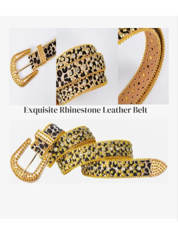 NEW Rhinestone Leopard Bling Belts Women Luxury BB Y2K Cowgirl Belt M - Image 3