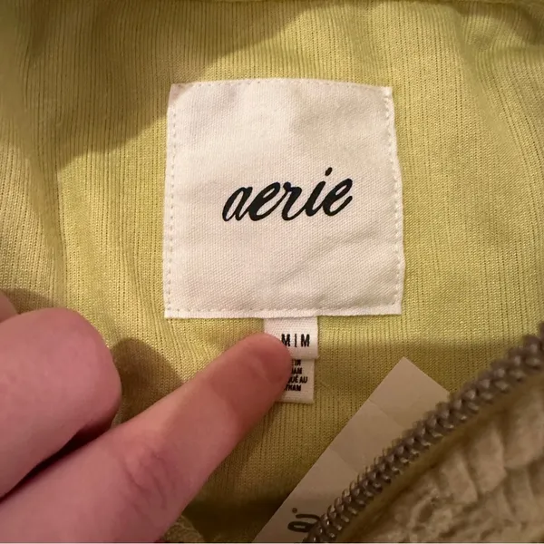 Aerie‎ Neon Green Yellow Corduroy Full Zip Long Sleeve Bomber Jacket Sz M NEW - Image 4