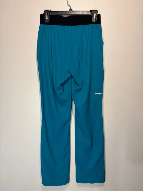Sketchers by Barco 3 Pocket Stretch Scrub Pants Teal Elastic Waistband Size S - Image 3