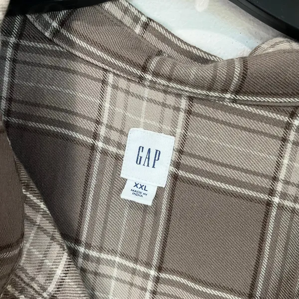 GAP Brown Plaid Cropped Flannel Button Down Shirt XXL Soft Casual‎ Fall - Image 8
