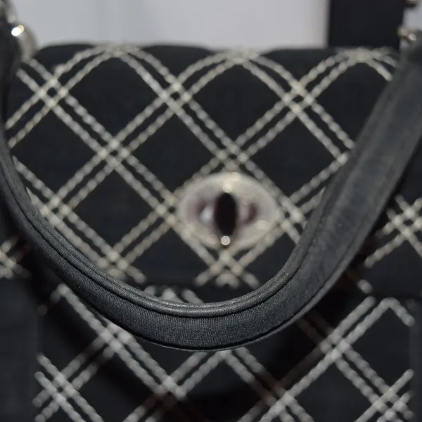 VERA BRADLEY SPECTATOR PURSE, MICROFIBER, BLACK, WHITE STITCHING, QUILTED - Image 4
