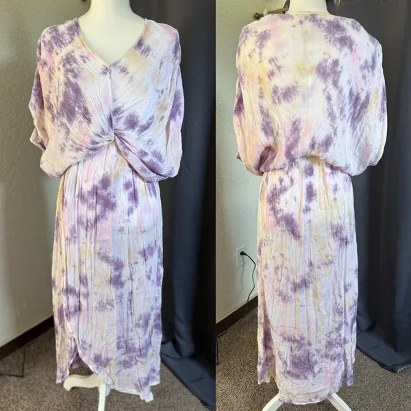 Elan Living Free Tie Dye Twist Front Boho Festival Rayon Midi Dress NWT S‎ - Image 5