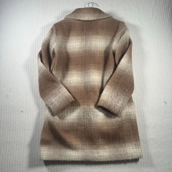 Jessica Simpson Plaid Wool Blend Coat Womens XS Camel Brown Ombre Peacoat Jacket - Image 10
