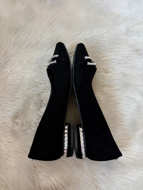 Jones New York Black Pointed Toe Flats with Rhinestone Chain Accent - Image 3