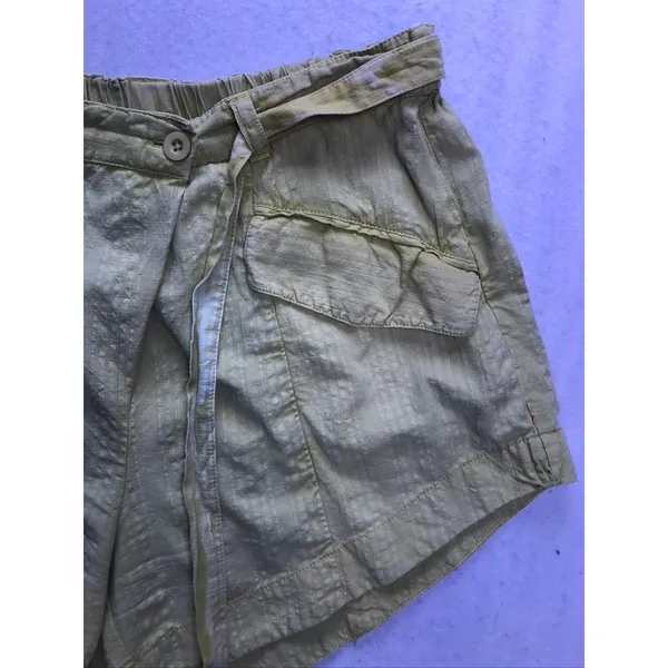 Free People Shorts Women Medium Yellow Linen Blend Tie Waist Utility Casual - Image 3