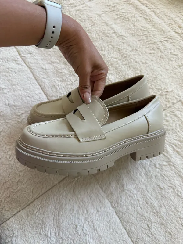 Cream Platform Penny Loafers Size 6 Chunky Lug Sole Preppy Y2K Brand New Shoes - Image 5