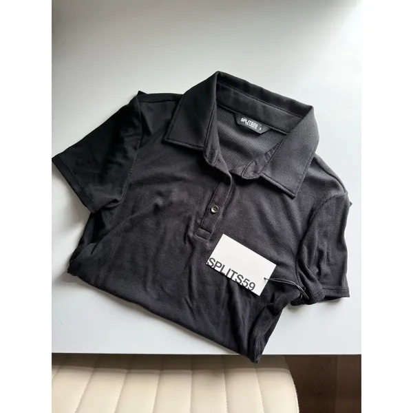 $124 New Splits59 Talia Ribbed Polo - Black - Small - Image 4