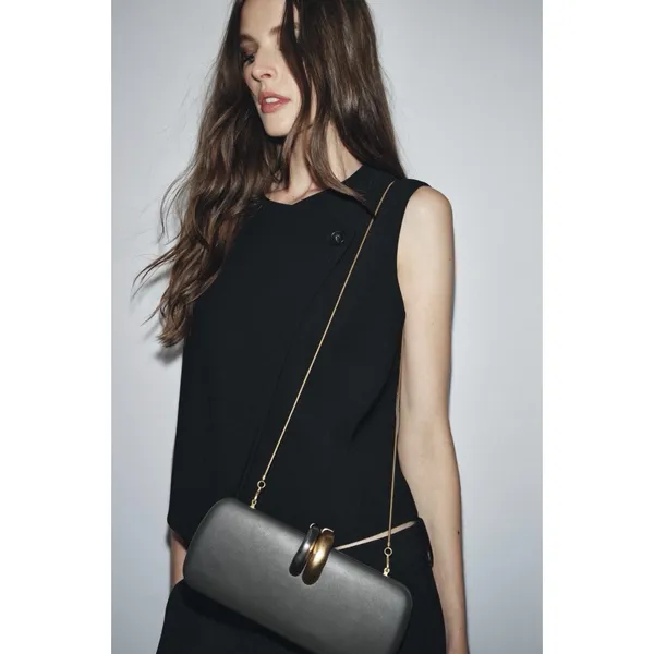 Zara Gray Gold Silver Rigid Clutch Purse‎ Crossbody Luxury Tik Tok - Image 9