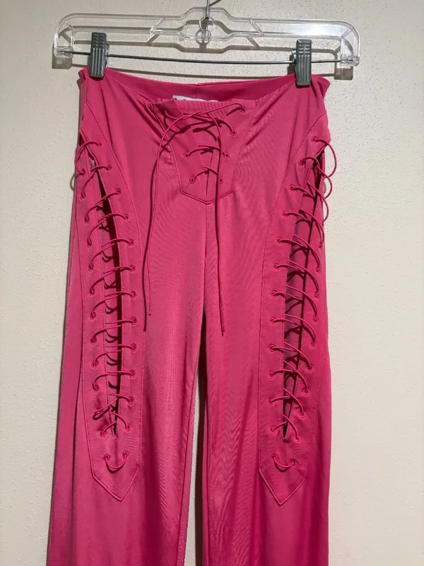 I.AM.GIA Nyx Hot Pink Lace Up Flare Pants - Image 3