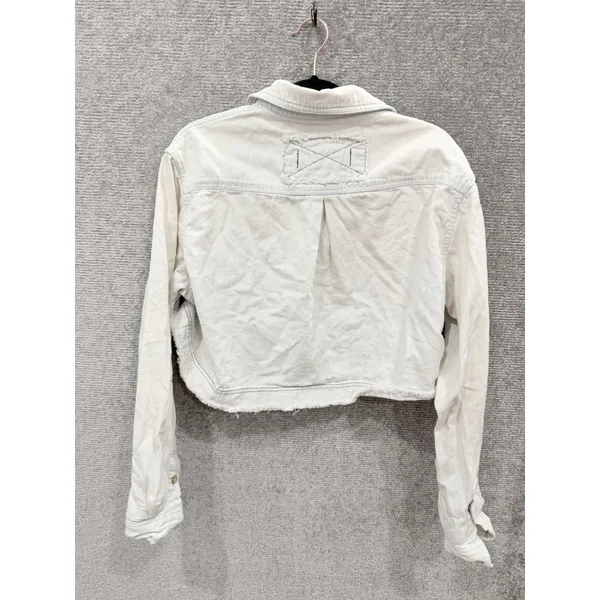 Free People Women Jacket Small White We The Free Cropped Raw Hem Cotton Linen - Image 7
