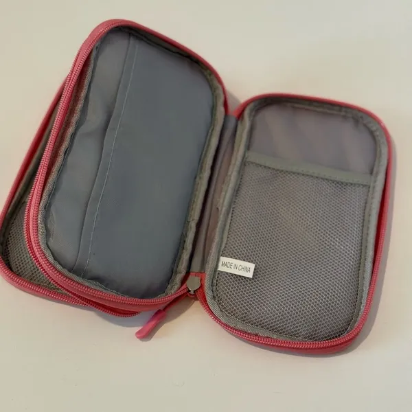 Pink Electronic Travel Storage Bag Two Zip Pockets Cords Chargers Organizer - Image 3