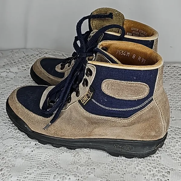 Vasque cowhide VINTAGE Skywalk suede leather gore-tex hiking tan blue boots sz 8 - Image 6