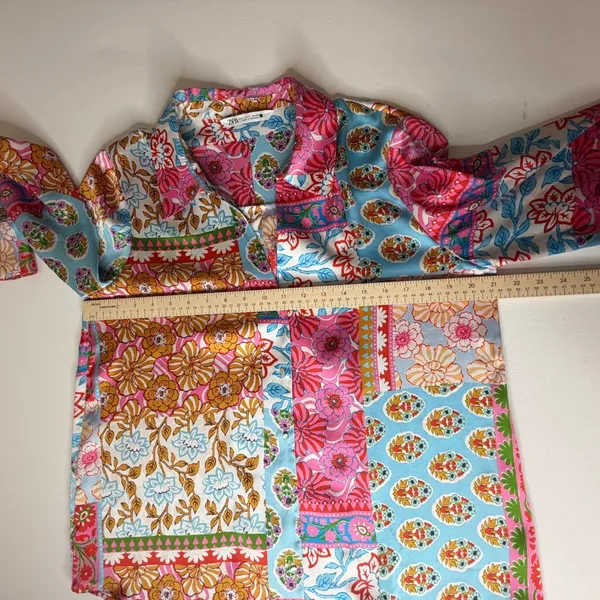 Zara Floral Patchwork Button Up Blouse Large Multicolor Maximalist Colorful‎ Art - Image 10