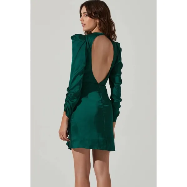 ASTR The Label Green Ruched Satin Long Sleeve Mini Dress Size XL NWT - Image 2