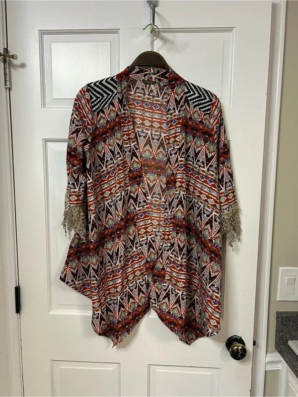 gimmicks by BKE Rust Multi Aztec Open-Front Kimono - Image 4