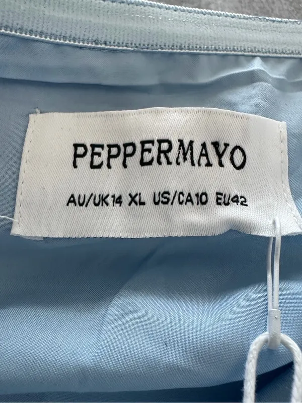 Peppermayo Tamia Maxi Dress Blue Strapless Pleated Size US 10 XL NWT - Image 6