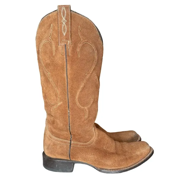 Stetson Tan Brown Suede Leather Boots 7 Western Classic Snip Toe Handmade Mexico - Image 6