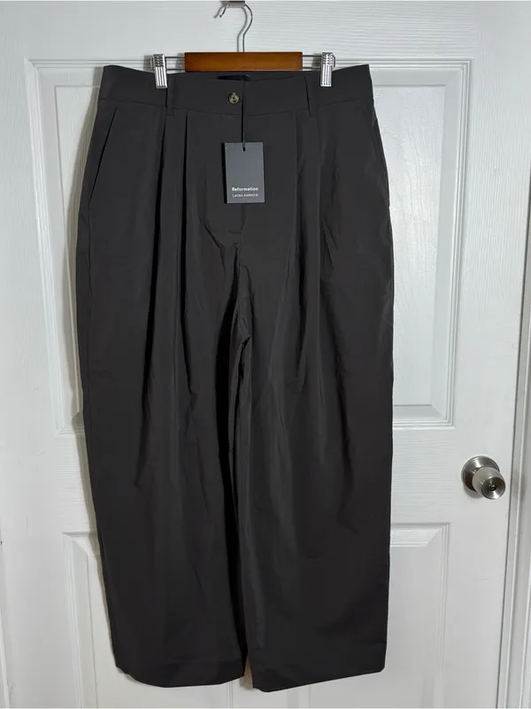 NWT Reformation Danielle Pants (Morel) Brown-Gray Size 8 Petite Baggy Wide Leg‎ - Image 2