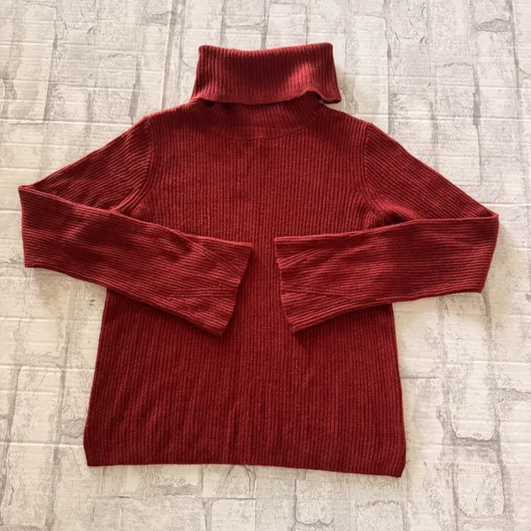 Madewell Bell Sleeve Ribbed Turtleneck Sweater Red Alpaca Wool Blend Sz XS - Image 2