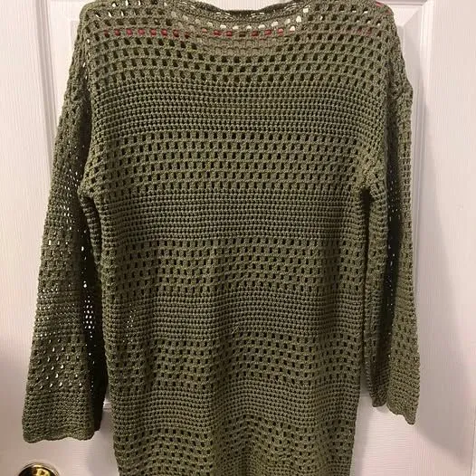 Green Open Knit Crochet Swim Cover Up Size Small - Image 3