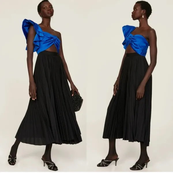 New! AMUR Cleopatra Pleated‎ One Shoulder Dress Black Blue Sz 6 $598 - Image 3