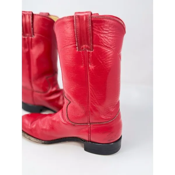 Justin Womens Western Boots Red Leather Mid Calf Pull On Cowgirl Roper US 5.5 B - Image 6