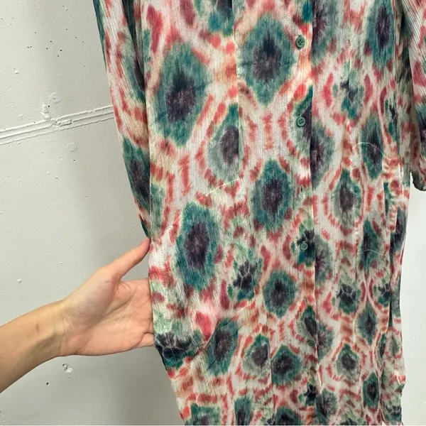 NWT Aldo Martins Capjuluca Greta Ikat Midi Dress Multi Color Button Front Size L - Image 5