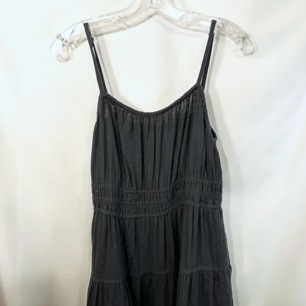 Old Navy Large Midi‎ Dress Black Cotton Gauze Smocked Tiered Pockets Witchy 1175 - Image 3