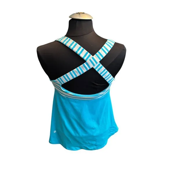 Lululemon Womens Blue Striped Crossback Athletic Tank Top sz 10 - Image 3
