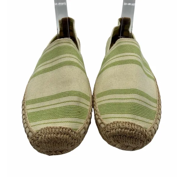 Tory Burch Striped Espadrille Slip-On Flats Green‎ Ivory Canvas Jute Women’s 10 - Image 4