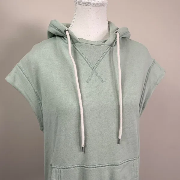 Everlane Organic Cotton Short Sleeve Hoodie Sage Green Small French Terry - Image 4
