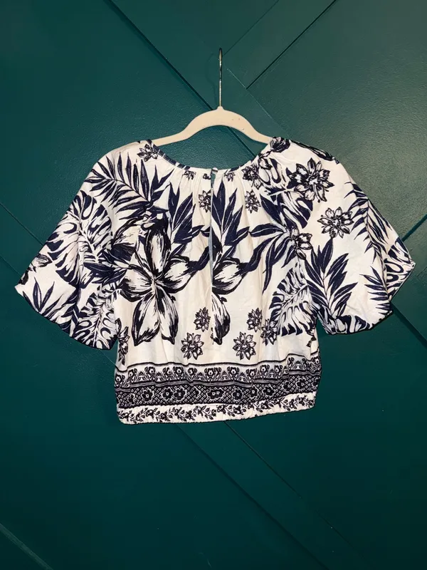 Alex Marie Cropped Linen Blend Batik Woven Bondi Blouse Resort Wear Size M - Image 2
