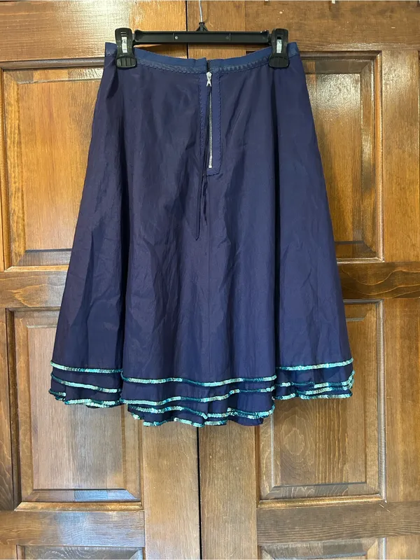 Marc Jacobs Silk Blend A-Line Skirt Navy Blue Sequin Trim Womens Sz 2 Midi Flowy - Image 3