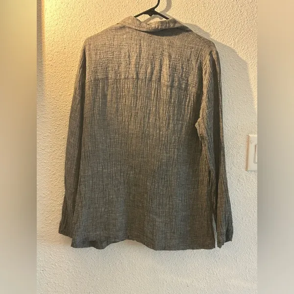 Ellen Tracy Linen Blend Top Size 12 Minimalist Classic Office Business Natural - Image 3