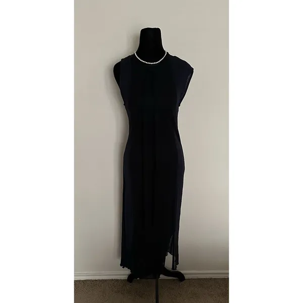 Zara Knit Asymmetrical Combination Color Block Midi Dress Black/Navy Blue Sz S - Image 2