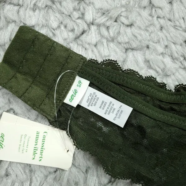 Aerie Animal Lace Padded Halter Bralette Size Small Olive Green Lined - Image 5