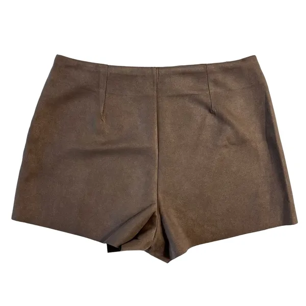 Y2k Faux Suede Wrap Skort Brown Large Mini Skirt Shorts Neutral - Image 4