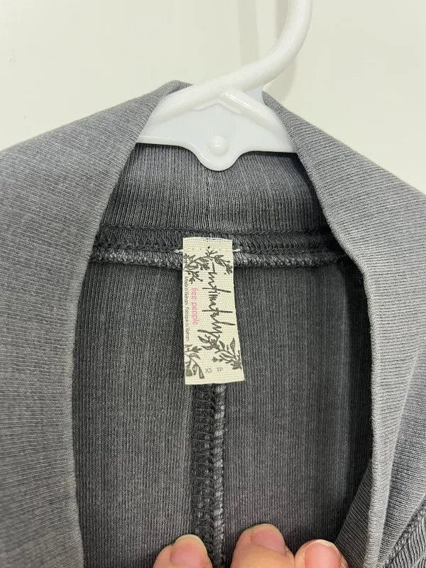 Free People XS Grey Ribbed Mock-Neck Long-Sleeve Top - Image 3