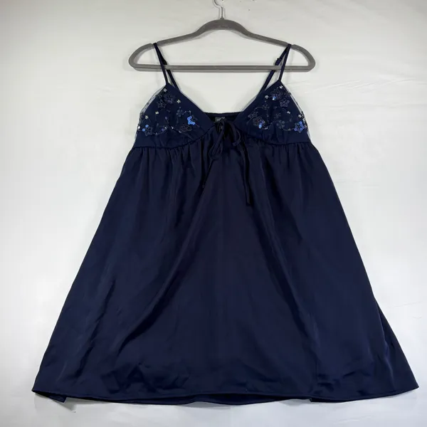Wild‎ Fable Navy Blue Sequin Floral Babydoll Mini Dress Size Small Feminine Boho - Image 2