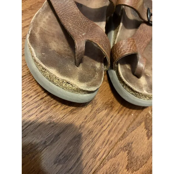 Mephisto Women Tan Leather Thong Buckle Cork‎ Footbed Sandals Size 38 - Image 4
