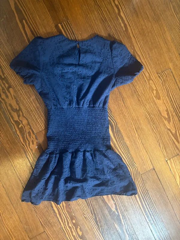 puff sleeve eyelet smocked mini dress - Image 2