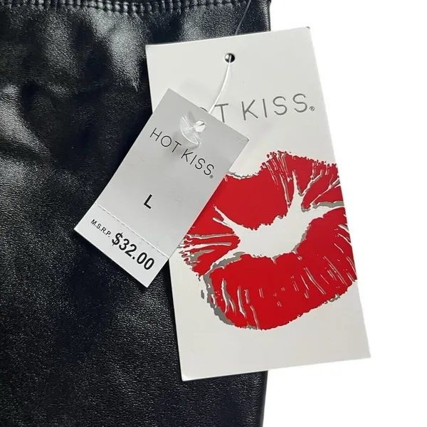 Hot Kiss Women's Black Faux Leather Pants Size L Mid Rise Skinny Pull On Stretch Leggings - Image 4
