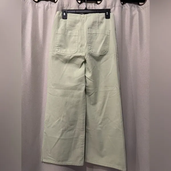 Zara Light Green High Rise Wide Leg Cropped Jeans Size 4 - Image 6