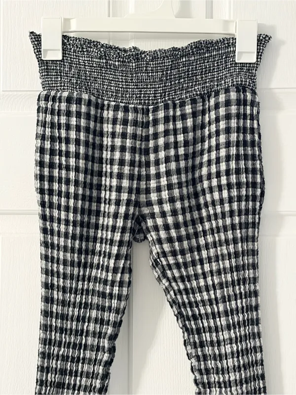 Anthropologie Black & White Gingham Smocked Waist Leggings - Image 2