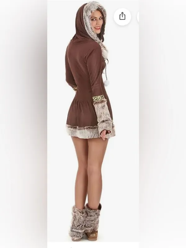 Kissing Eskimo Costume XL Women's Brown Faux-Fur Trim Mini Skirt n Boot Covers - Image 3
