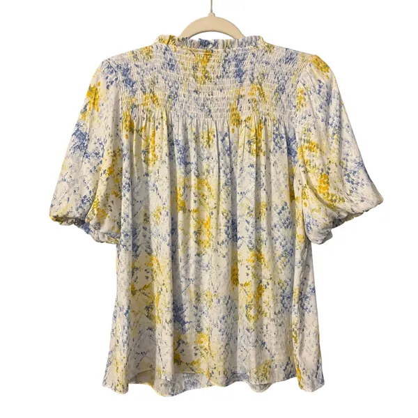 Current Air Womens Coastal Yellow Boho Floral Smocked Puff‎ Sleeve Small 2130026 - Image 4