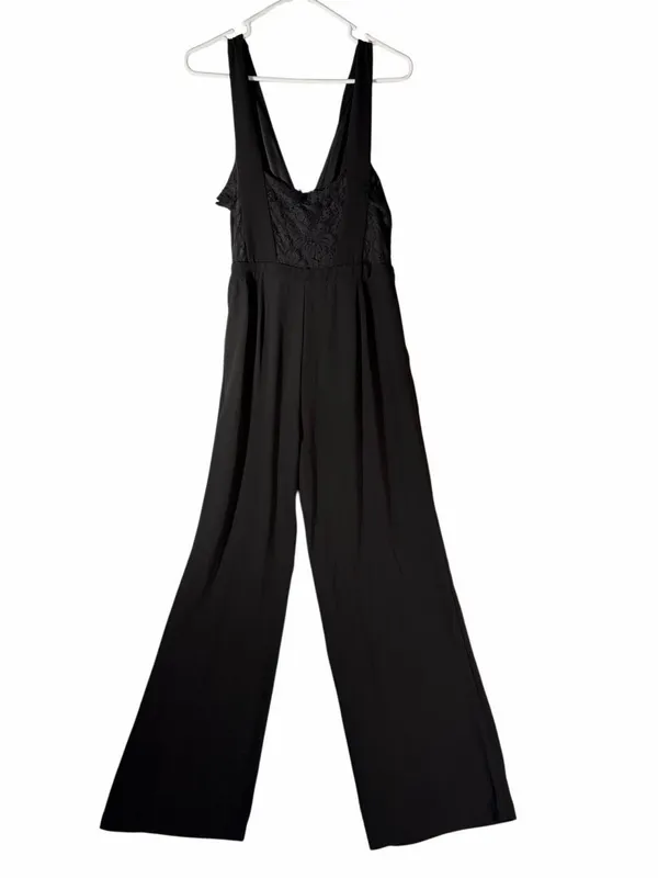Lulus Kiska Black Lace Plunge V-Neck Wide Leg Jumpsuit Sleeveless Size Large - Image 8