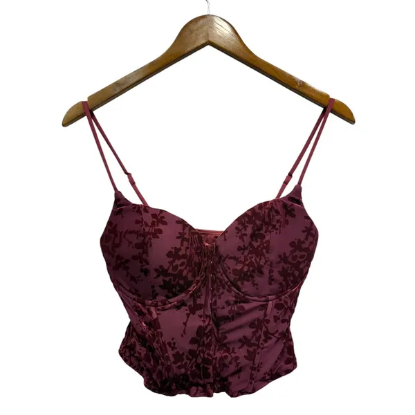 Lulus Velvet Floral Cropped Corset Tank Top in Burgundy size Small NWT - Image 2